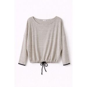 Eberjey Womens Striped Drawstring Hem Lounge Top Cream Black Small S/P